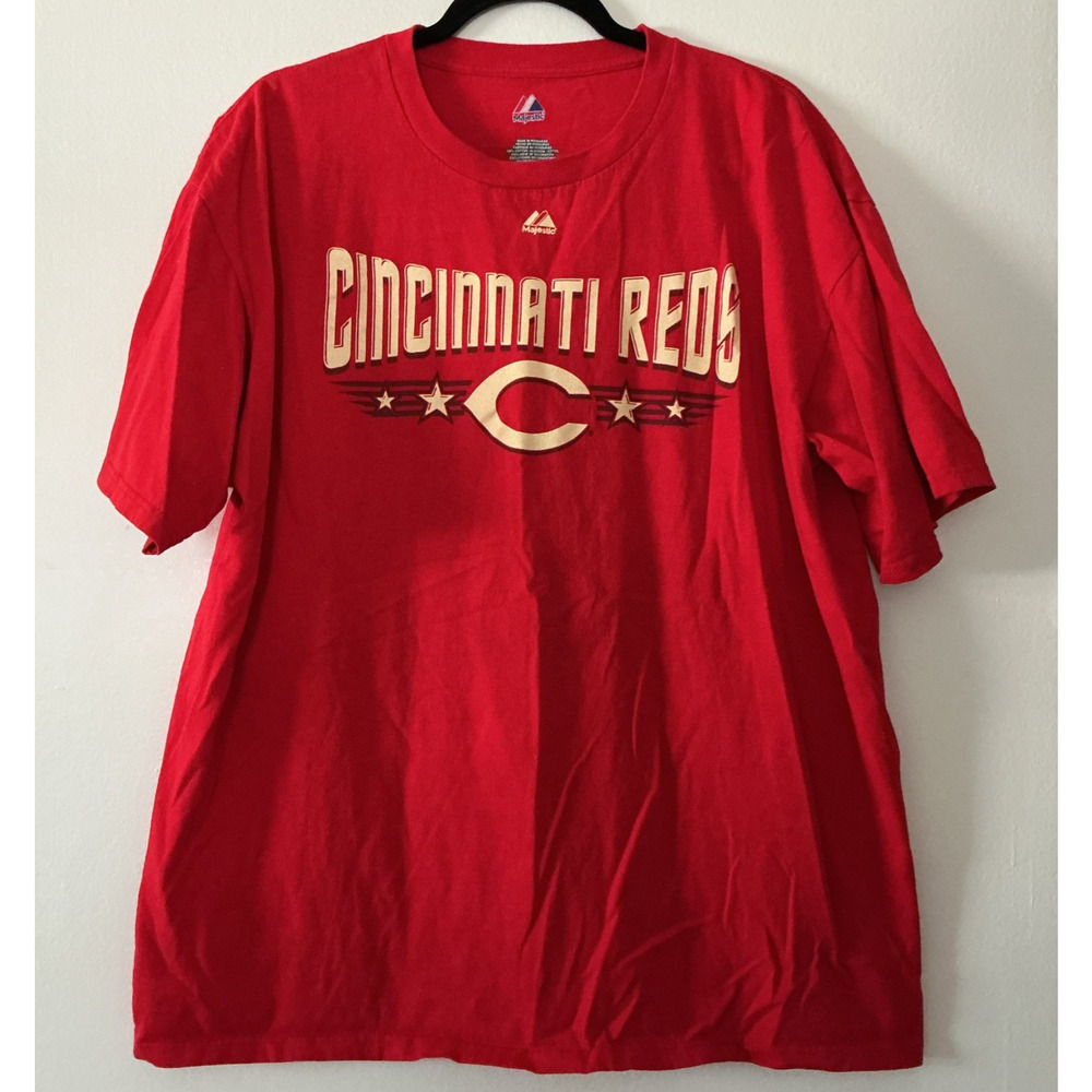 Majestic Cincinnati Red Throwback Traditional Logo Baseball Tee Shirt Size XL